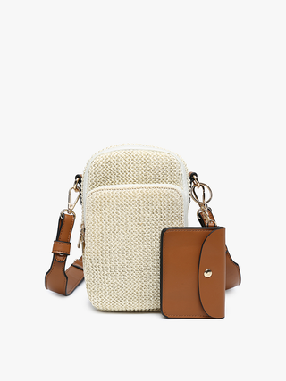 M2080STW-NAT Parker Straw 3comp crossbody w/ pouch - Natural