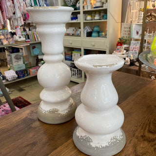8" Stoneware White Candle Holder DA6981