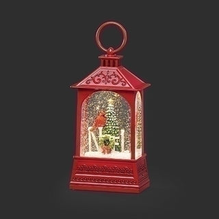 8" Lighted Swirl Cardinal Noel Scene Red Lantern