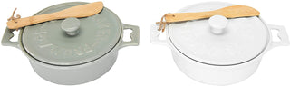 DA2320A 7Ó Rnd x3Ó H Stoneware Baker w/ Spreader Grey/White