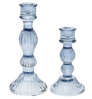 Navy Glass Candle Stick Sm