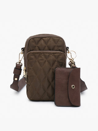 M2080QLT-CHO Parker Quilted 3comp crossbody w/ pouch - Chocolate