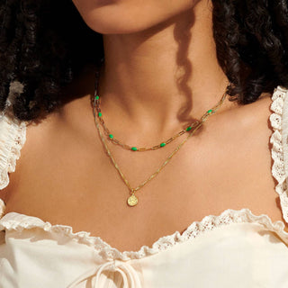 Stacks of Style - Green Enamel Gold Tone Necklace Set