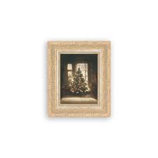 Glowing Christmas Tree Framed Antique Art 7"x9"