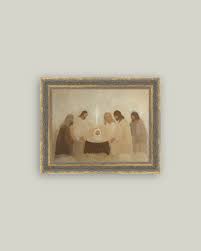 Neutral Nativity Framed Antique Art 7"x5"