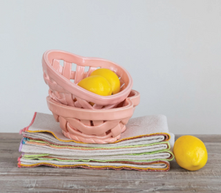 Handmade Stoneware Woven Heart Shaped Basket - Pink