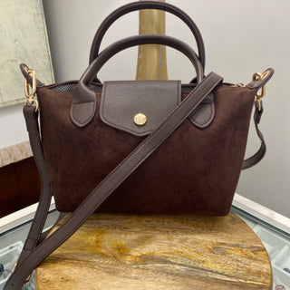 Britney Suede Double Handle Crossbody Bag- Chocolate