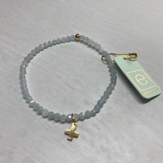 Signature Cross Aquamarine Gold 3mm Bracelet
