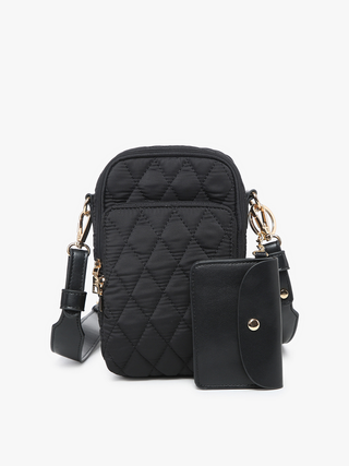 M2080QLT-BK Parker Quilted 3comp crossbody w/ pouch - Black