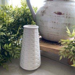 Debossed Stoneware Basket Weave Vase - Large