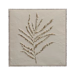 Square Embossed Metal Wall Decor w/ Botanical , distressed white & gold - 15"