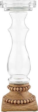 40960016T Tall Glass and Wood Candlestick