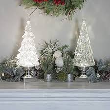 13.75" Lighted Tree with Silver Swirl Glitter