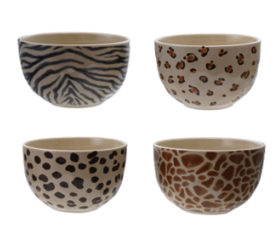 Stoneware Bowl with Animal Print decal - 4 styles