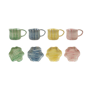 14 oz. Hand-Painted Mug with Ruffled Saucer,  4 Colors