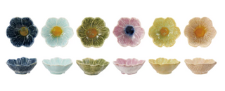 Stoneware Reactive Glaze Flower Shaped Bowl - 6 colors