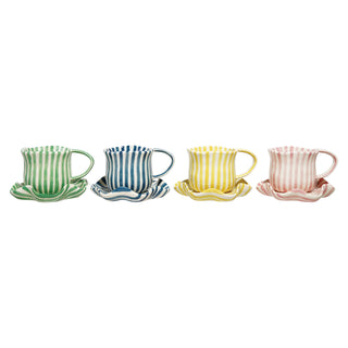 14 oz. Hand-Painted Mug with Ruffled Saucer,  4 Colors
