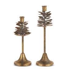 13.25" Antique Pinecone Candle Holder -Small
