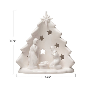 Stoneware Holy Family with Tree & Cut Outs