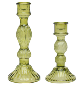 Olive Glass Candle Stick Sm