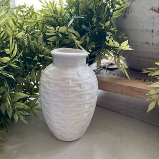 Debossed Stoneware Basket Weave Vase - Med