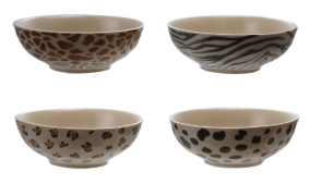 Stoneware Bowl with Animal Print decal - dish