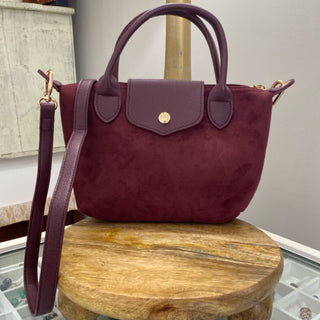 Britney Suede Double Handle Crossbody Bag- Burgundy