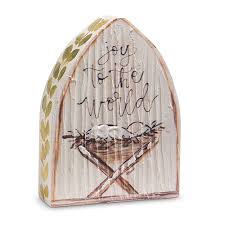 Jesus in Manger Textured Wood Block 8"