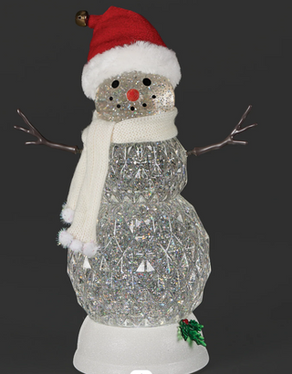 9" H Lighted Swirl Cube Snowman 2a with Holly