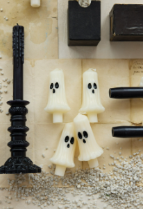 Unscented Ghost Shaped Bottle Taper Candles in Box, White & Black, Set of 4 - HX1963