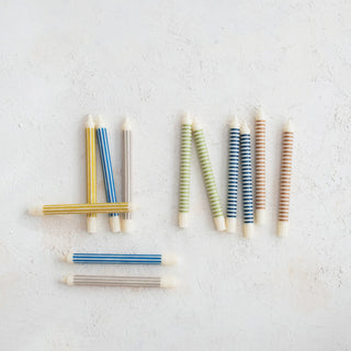 Unscented Green Striped Taper Candles in Box