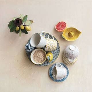 Hand Stamped Stoneware Bowl with Pattern (4 styles)