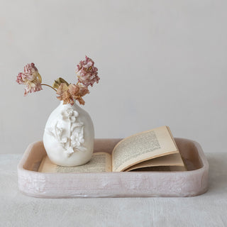 Stoneware Vase with 3D Flowers, White