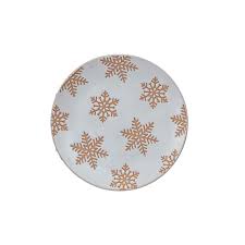 Stoneware Plate w/ Wax Relief Snowflakes, Reactive Glaze - XS5960