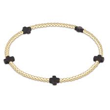 Signature Cross Small Gold Onyx 2mm Bracelet