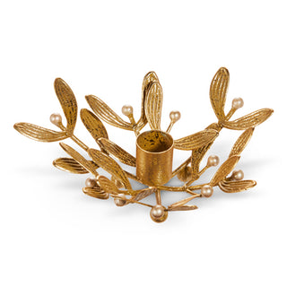 gold Mistletoe Candle Holder 6.5"