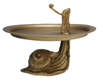 Decorative Metal Tray with Snail Shaped Stand- gold finish