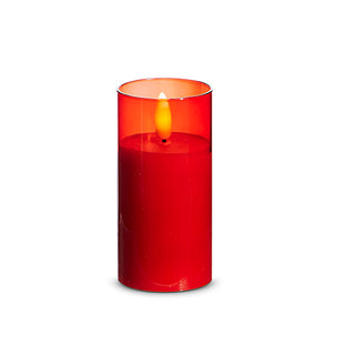 Red glass ivory pillar candle 2x4 Raz imports