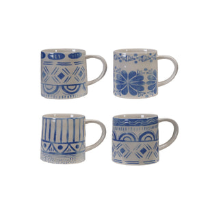 14oz Stoneware Mug with Blue/White Tile Pattern