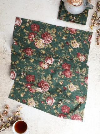 Winter Forest Rose Tea Towel Forest Green