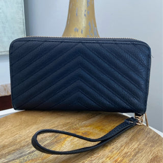 Avery Double Zip Around Wristlet Wallet- Black