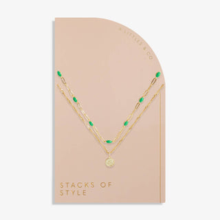 Stacks of Style - Green Enamel Gold Tone Necklace Set