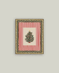 Peppermint Stripe Tree Framed Antique Art 5"x7"