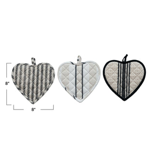 Cotton Quilted Heart Shaped Pot Holder with Stripes