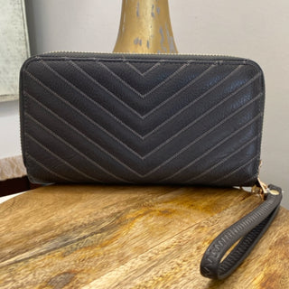 Avery Double Zip Around Wristlet Wallet- Charcoal Gray